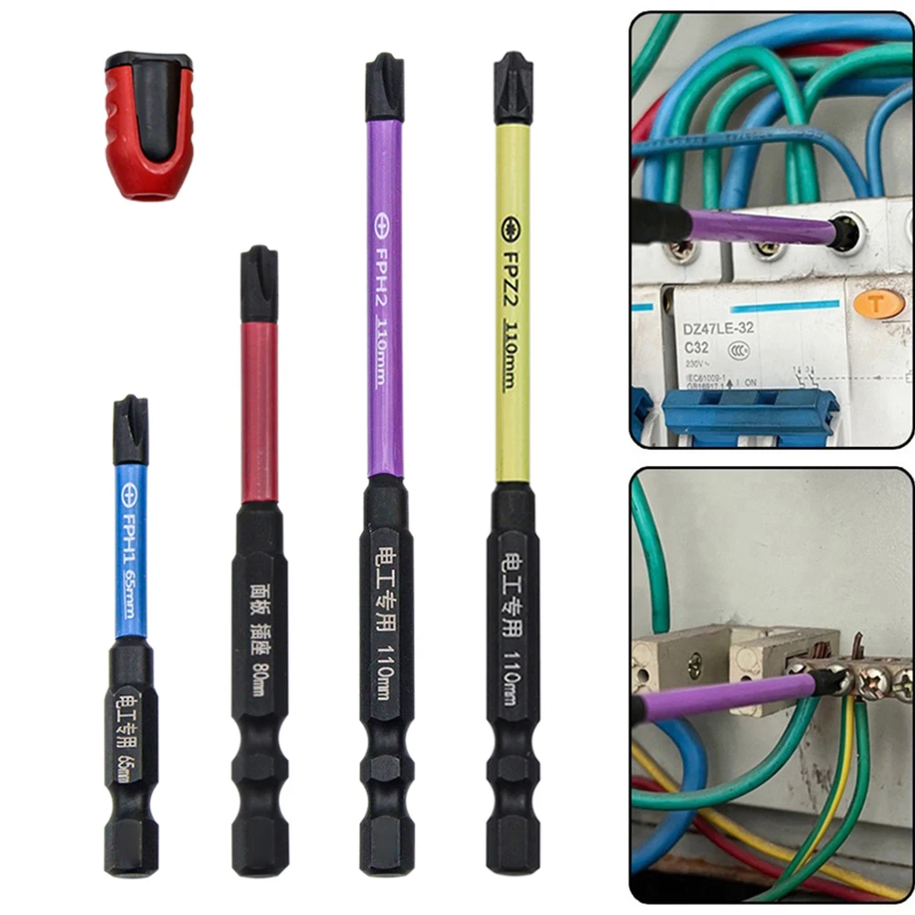 

5pcs Magnetic Ring Special Slotted Cross Screwdriver Bit For Electrician 65-110mm Anti Non-slip Waterproof Screwdriver Bit Set