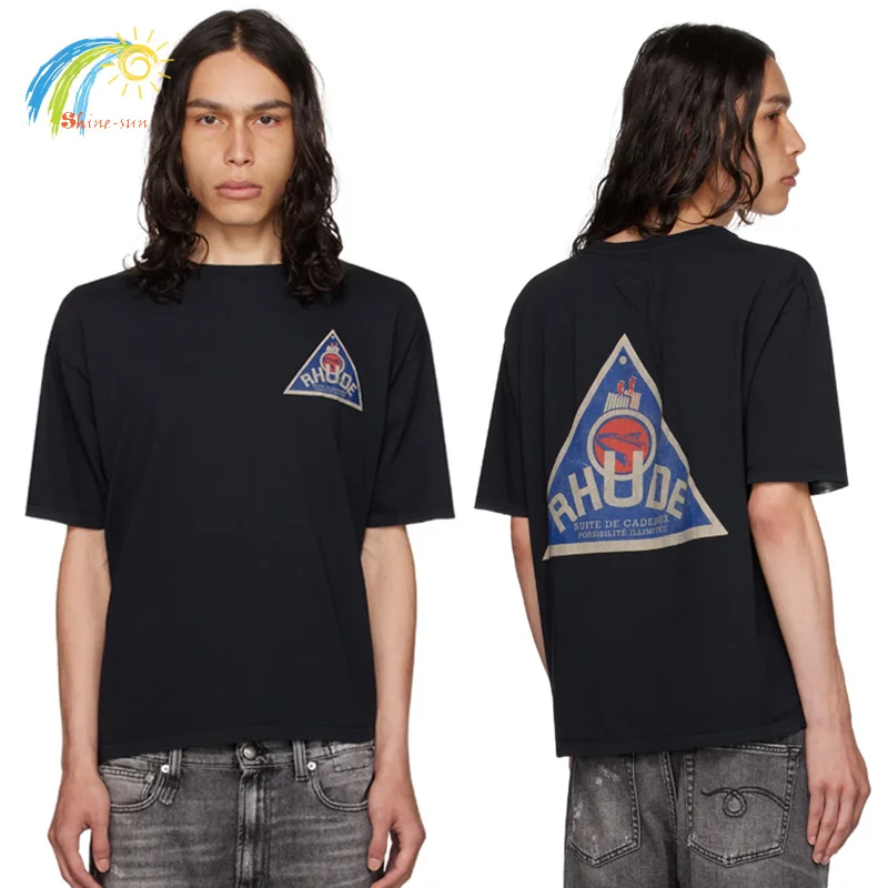 

Футболка с коротким рукавом для мужчин и женщин, Повседневная рубашка в стиле хип-хоп, с логотипом ревеня, синего треугольника, абрикосового и черного цветов, 1:1