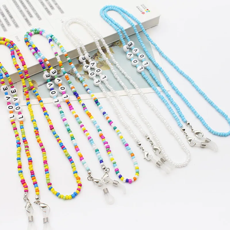 

YW GAIRU Europe United States Bohemia LOVE Letter Resins Color Mask Glasses Chain Trendy Women Sunglasses Lanyard Necklace