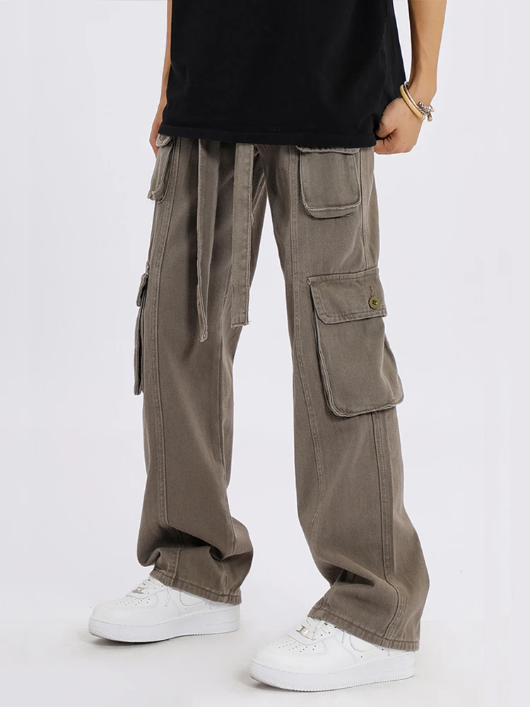 Europe And America Street Multi Pocket Cargo Pants Men'S Y2k High Street Popular Men'S Trousers Hiphop Mop Pants Casual Pants