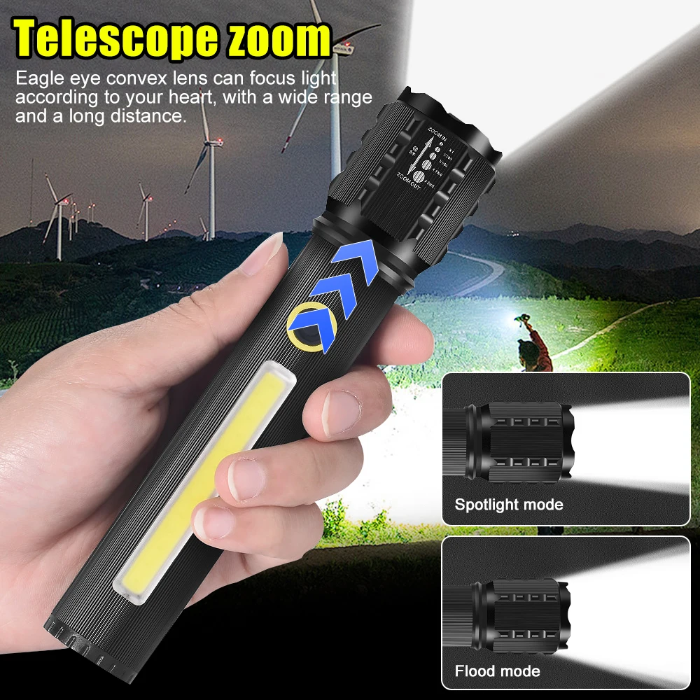 

LED Flashlight Power Bank Torch P50 USB Charging Torch Flasglight Outdoor Lighting Zoomable Portable Light Emergency Glare Light