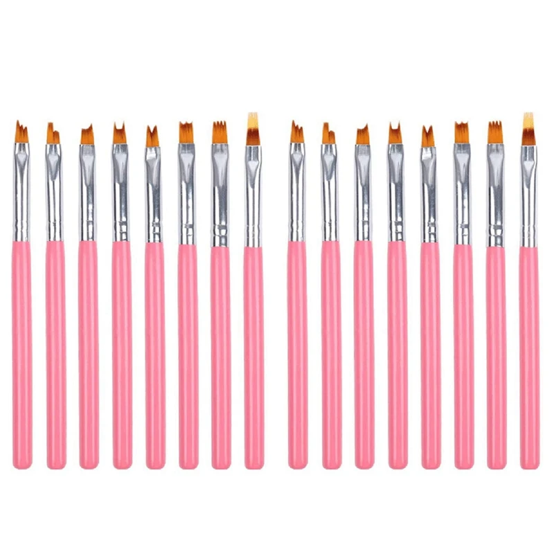 

16Pcs Color Paint Pen Set Pink Petal Pen Nail Brush Short Nail Brush