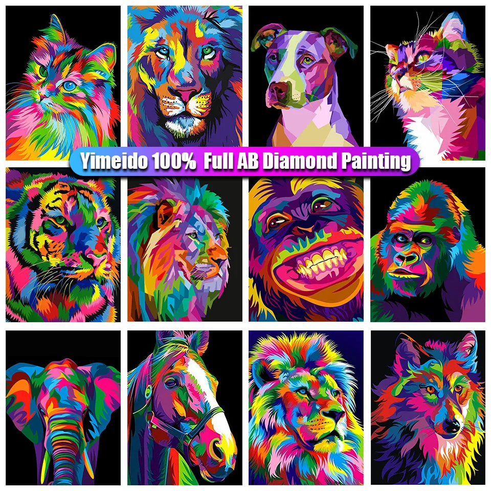 

YIMEIDO 5D 100% AB Diamond Painting Lion Orangutan Cross Stitch Kits Full Drill Diamond Embroidery Animals Rhinestone Mosaic Kit