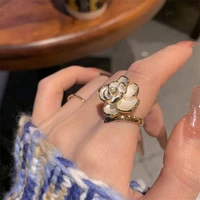 2022 new pearl white rose flower open ring women personality fashion exquisite simple ring wedding jewelry birthday gift
