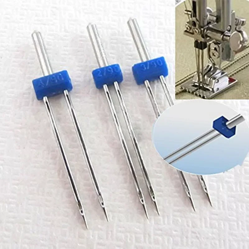 

Hot sell 3PCS Sewing Accessories Double Needle Size 2.0/90, 3.0/90, 4.0/90 Sewing Machine Needles Pins
