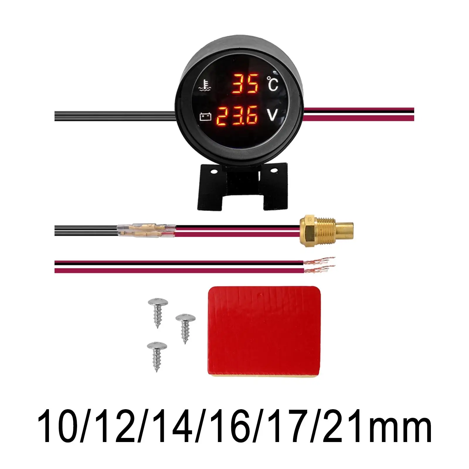 

Car Water Temp Gauge Voltmeter Replaces Universal 12V/24V High performance Parts Durable Premium 2 in 1 Vehicle Meter 10-21mm