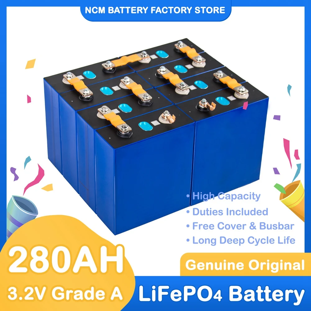 

8PCS 3.2V Lifepo4 280Ah Battery Grade A New Lifepo4 Batteri DIY Solar Cells Rechargeable Batteries For RV EU US Tax Exemption