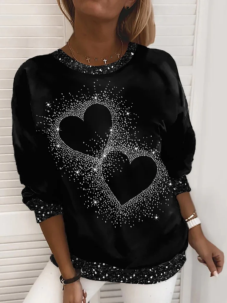 

Женская блуза с круглым вырезом, длинным рукавом и принтом в виде сердечек