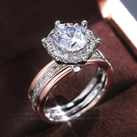 romantic two tone design women wedding rings big round zirconia crystal proposal engage ring fashion jewelry dropshipping