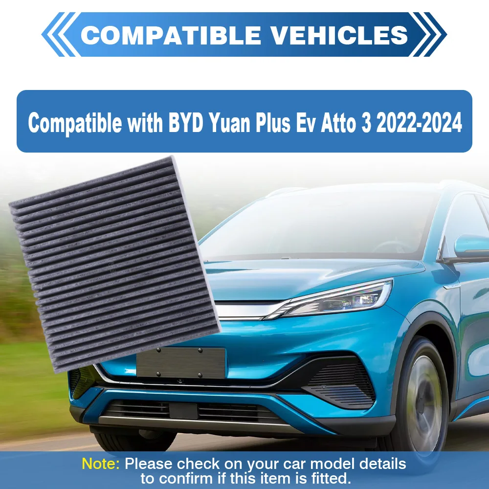 

Салонный воздушный фильтр для BYD YUAN PLUS EV ATTO 3 2022 2023 2024, фильтры с активированным углем, внутренний фильтр, анти-PM2,5, автомобильные аксессуары