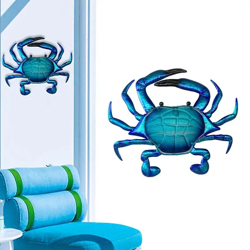 

Metal Crab Wall Art Decor Large Coastal Metal Crab Hangings Art Glass Blue Durable Iron Crab Wall Art Hangings Sculpture For