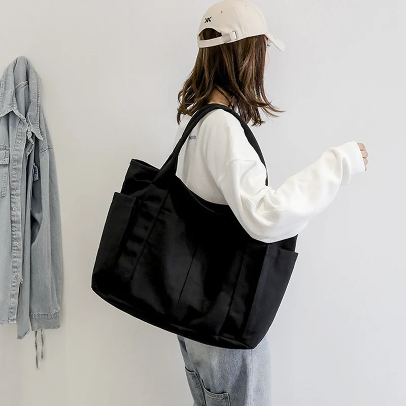 

Женская сумка-тоут, вместительные сумки для женщин, трендовые холщовые повседневные сумки-шопперы, однотонные дорожные сумки на плечо для покупок
