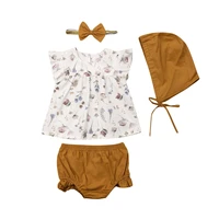 2022 summer newborn kids baby girls 4pcs sets floral top t shirtshortshatheadwear outfit clothes 0 4y