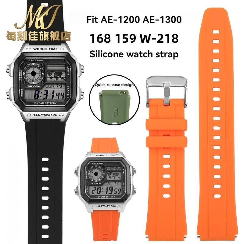 Фото Для Casio 3299 AE1200 AE-1200 AE-1200whAE-1300 A158/159 a168w/A158W GW400 F91W быстросъемный резиновый силиконовый ремешок для часов 18 мм №1