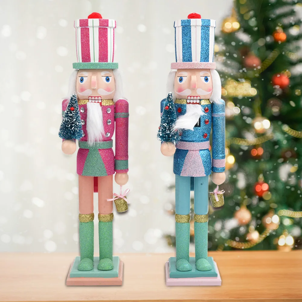 38CM Nutcracker Christmas Soldier Wooden Handicraft Army Sculpture Ornament Creative Festival Gifts Christmas Home Decoration