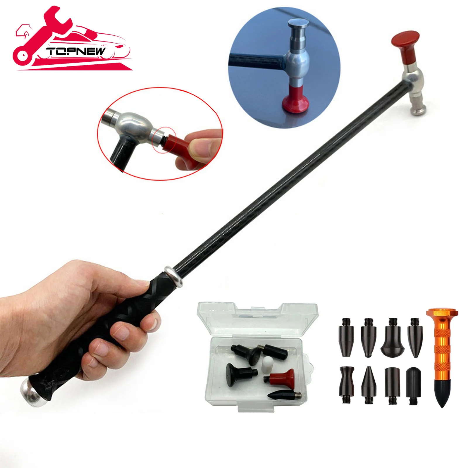 

Car Dent Repair Tool Percussion Leveling Hammer Carbon Fiber Replacement Multi-Head Hammer Dent Repair Aluminum Tap Down Pen