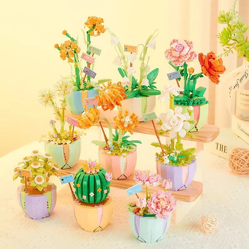 

Flower Building Blocks Desktop Succulent Potted Ornaments Diy Small Particles Assembled Children Girl Toy Gift Compatible Lego