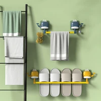 cartoon whale shape towel rack no drilling bathroom shelf rack with 2 hooks bathroom towel rack wall mount kitchen towel bar