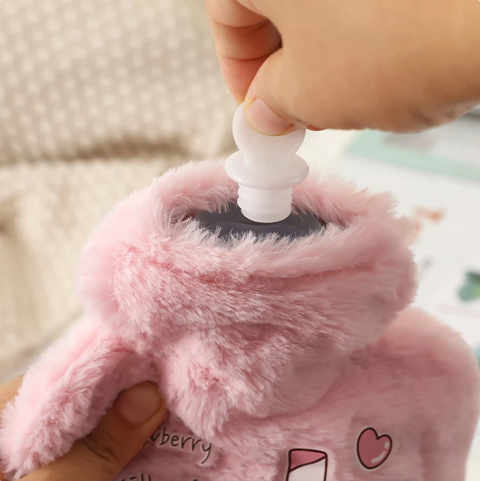 500ML Cute Soft Hot Water Bag Winter Warm Hand Warmer PVC Liner with Plush Cover Women Girls Hot Water Bottle Bag images - 6