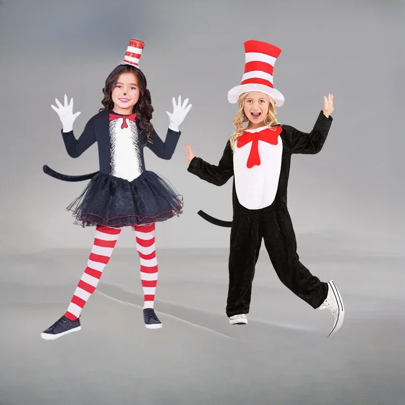 

Kids Christmas Cosplay Costume Cat Cos Outfits Children School Stage Performance Costumes