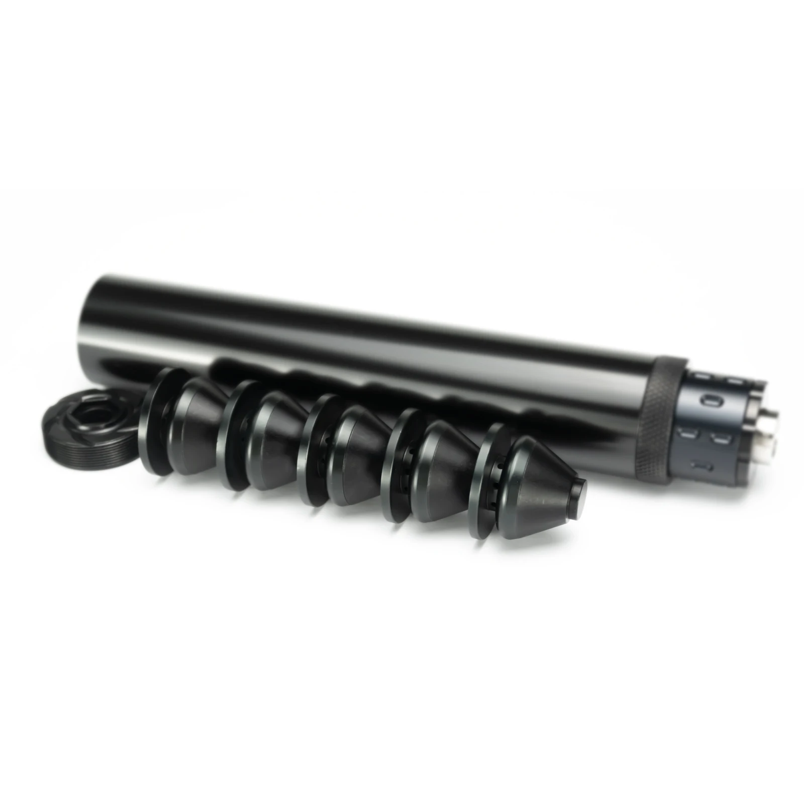 

8''L 1.58'' OD Stainless Steel Tube Fuel Filter Solvent Trap 1.375x24 + x5 Aluminum 7075 Spade Cone Cups Steel Recoil Booster