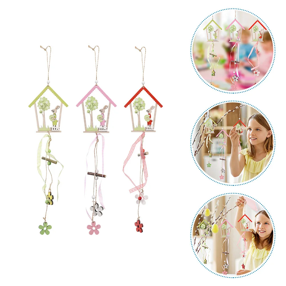 

Easter Wooden Ornaments Decor Bunny Ornament Rabbit Hanging Pendant Tree Charms Decorations House Eggs Party Embellishments