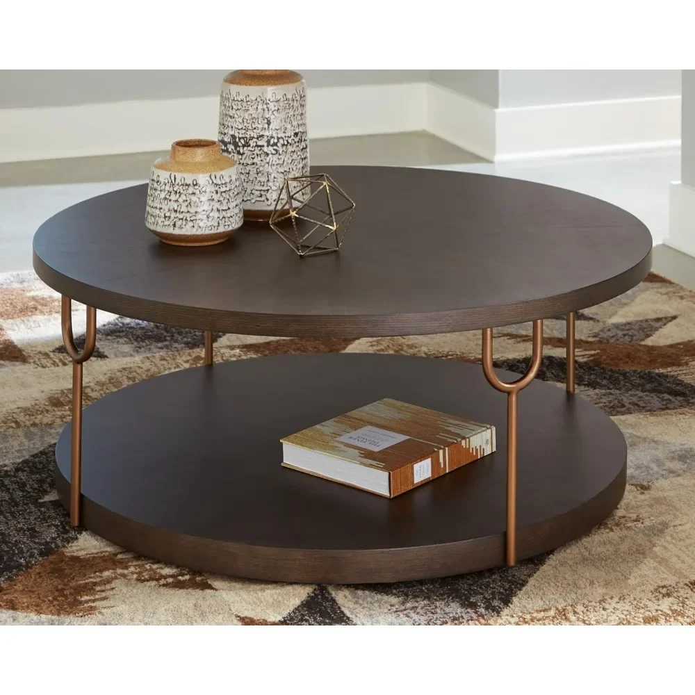 

Brazburn Contemporary Round 42" Coffee Table, Metallic & Brown Finish