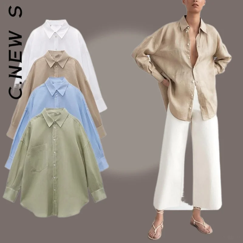 

C.New S New Shirt Women Casual Loose Basic Top Women Vintage Chic Womens Friends Top Retro Long Sleeve Blusas Female