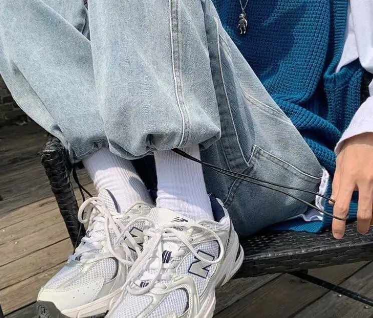 Elastic Waist Jeans Men's Straight Loose Hip Hop Street Jeans Mopping Wide Leg Daddy Pants