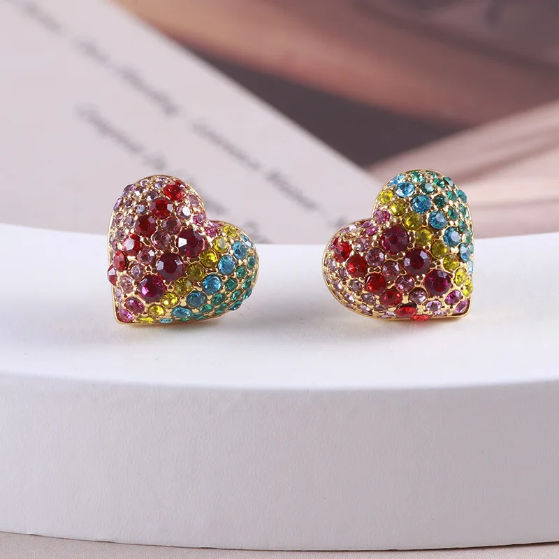 Модные трендовые 3d серьги-гвоздики в форме сердца с радужной искусственной кожей