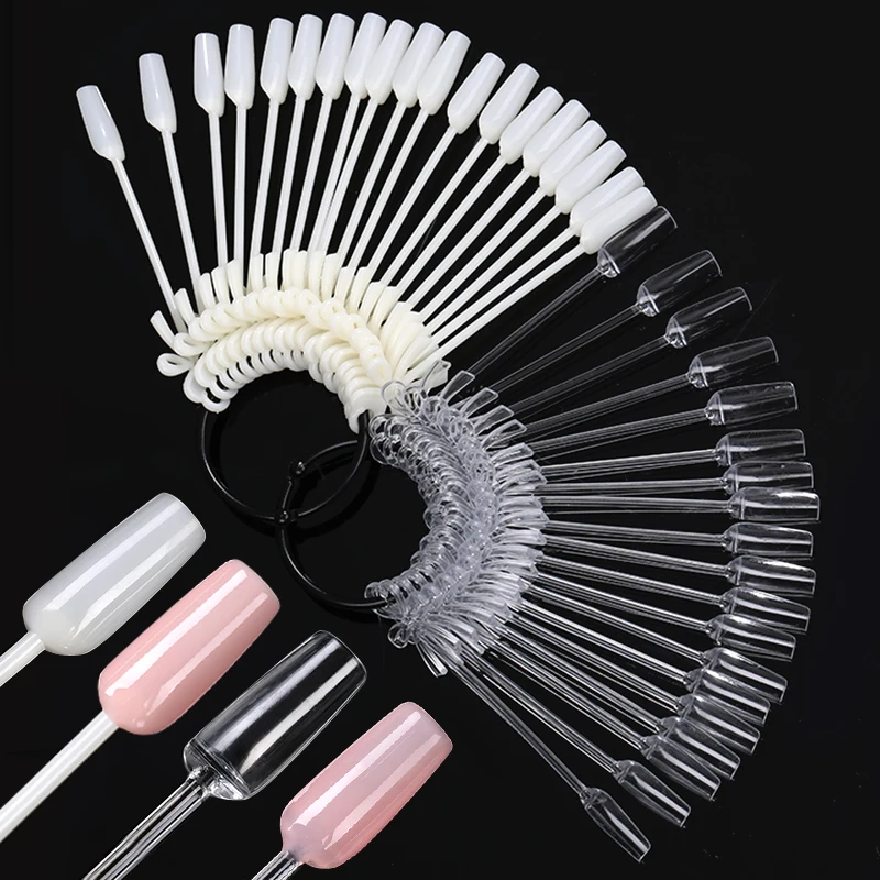 

1Set Fan False Nail Tips Nature Nail Art Round Fake Nails Display Practice Full Cover Tools for Manicure Acrylic UV Gel Polish