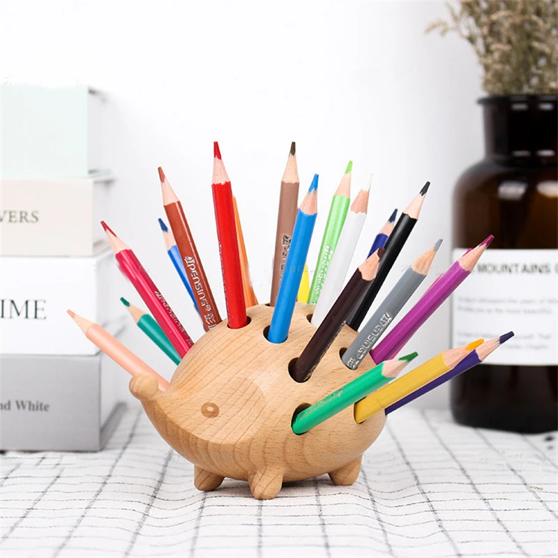 Wooden Hedgehog 24 Hole Pen Inserted Stand Multi-Functional Desk Holder Children Lovely Pencil Holder Fashion With 24 Colors Pen