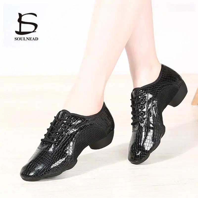 Women Jazz Ballroom Dance Shoes Red Black Latin Salsa Dance Shoes Soft Sole 3cm Professional Tango Dancing Shoes Ladies Sneakers