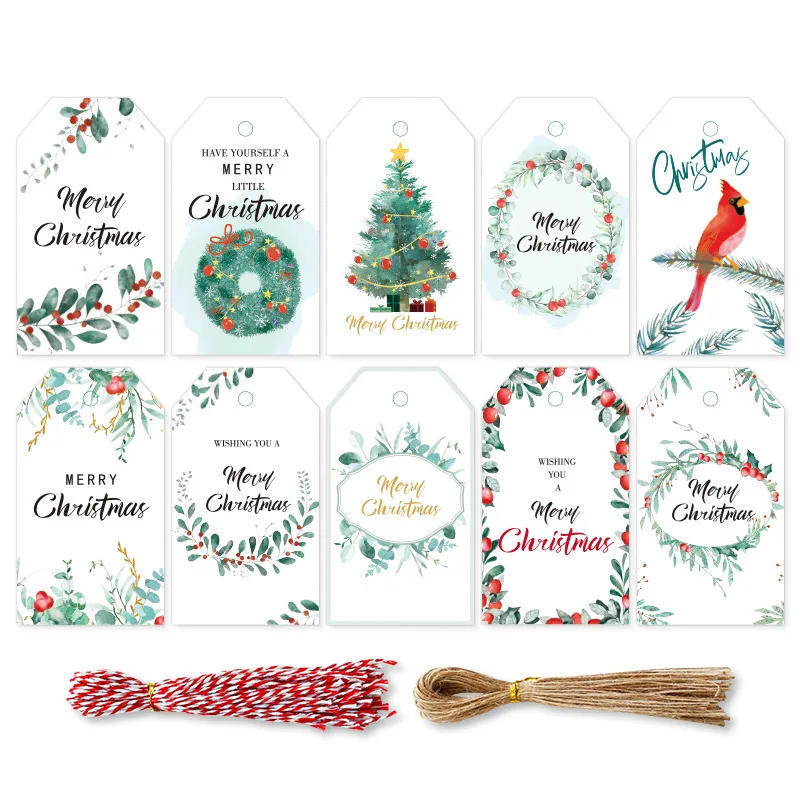 

50 100pcs Christmas Gift Tags Thank You Cards Xmas New Year Party Packaging Supplies Candy Cookie Bags Hang Tag DIY Decorations