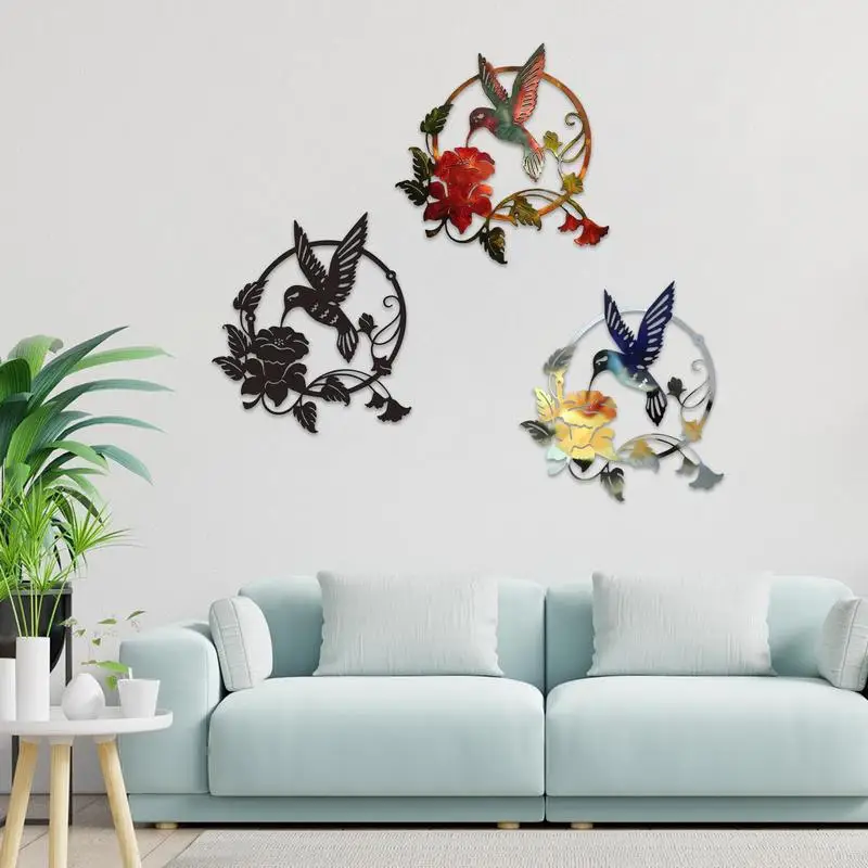 

Metal Bird Wall Art Colorful Wall Silhouette Decor Round Metal Wall Silhouette For Modern Outdoor Decoration For Home Garden