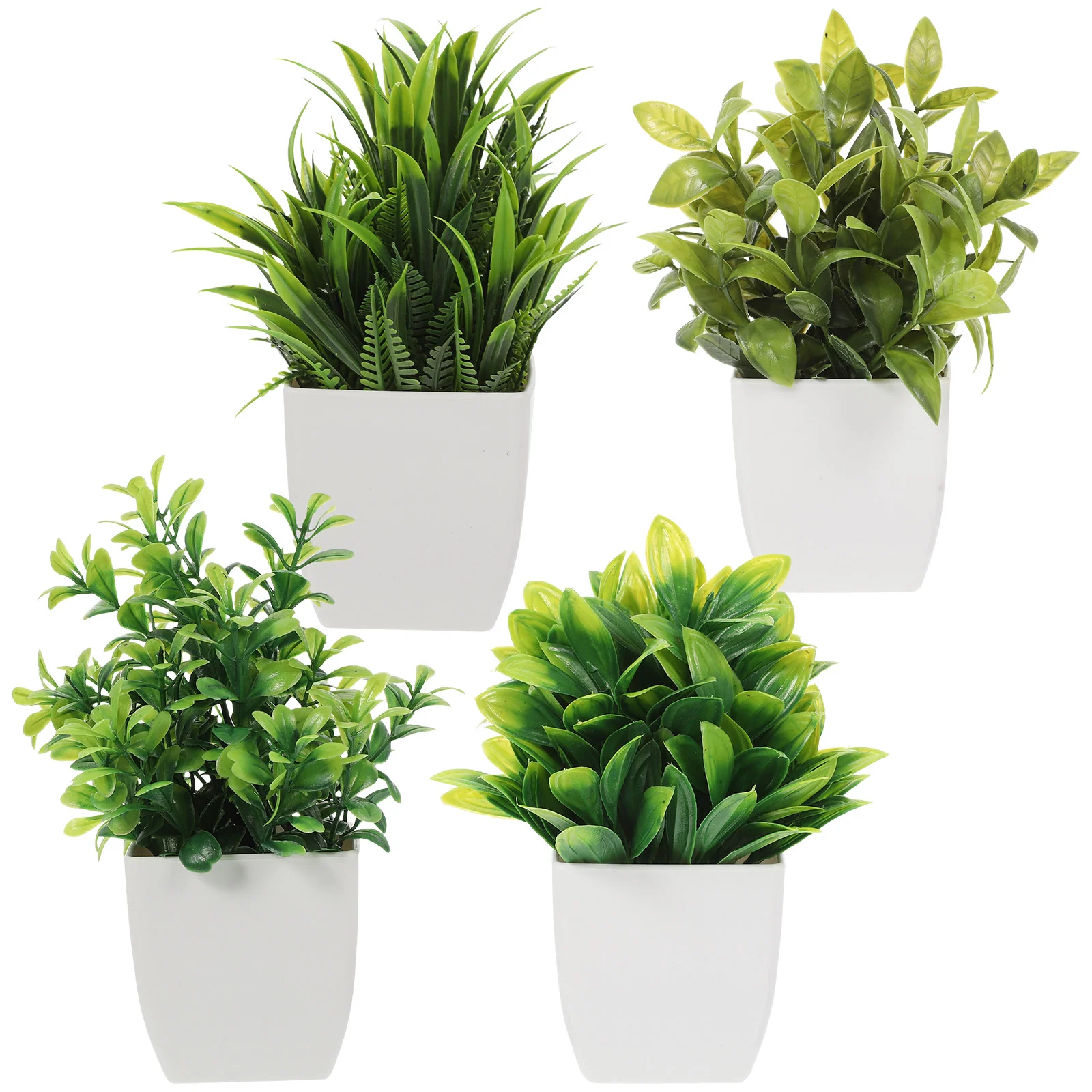 

4 Pcs Artificial Potted Fake Decors Green Home Decorative Plants Bonsai Figurine Plastic Indoor Pots Ornaments Office