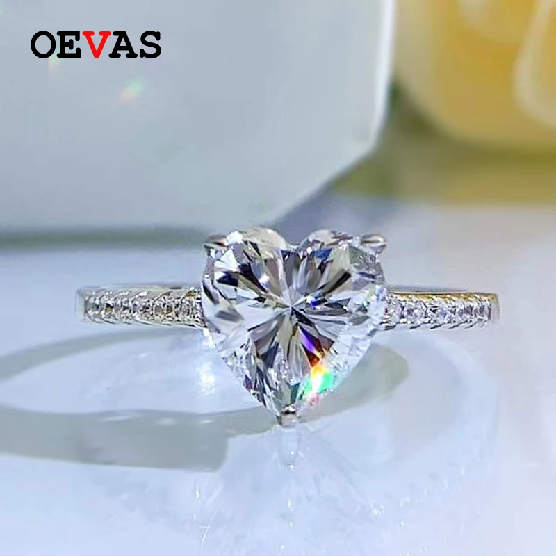 

OEVAS 100% 925 Sterling Silver 8*8mm Heart High Carbon Diamond Rings For Women Sparkling Wedding Party Fine Jewelry Wholesale