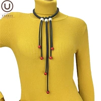 ukebay new pearl pendant necklaces female luxury jewelry long statement necklace handmade rubber jewellery sweater chains