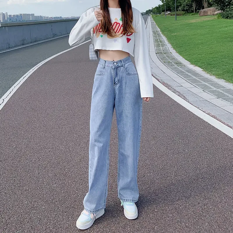 

Light-colored wide-leg jeans women's autumn thin straight loose loose 2022 new Hyun Ya high waist droopy mopping pants ins hot