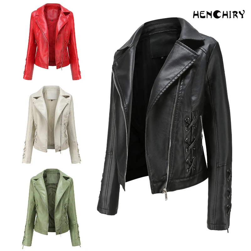 

HENCHIRY High Quality New Ladies Fashion Lace-up Europe America Leather Jacket Women Daily Casual Fashion Casual Jacket Women