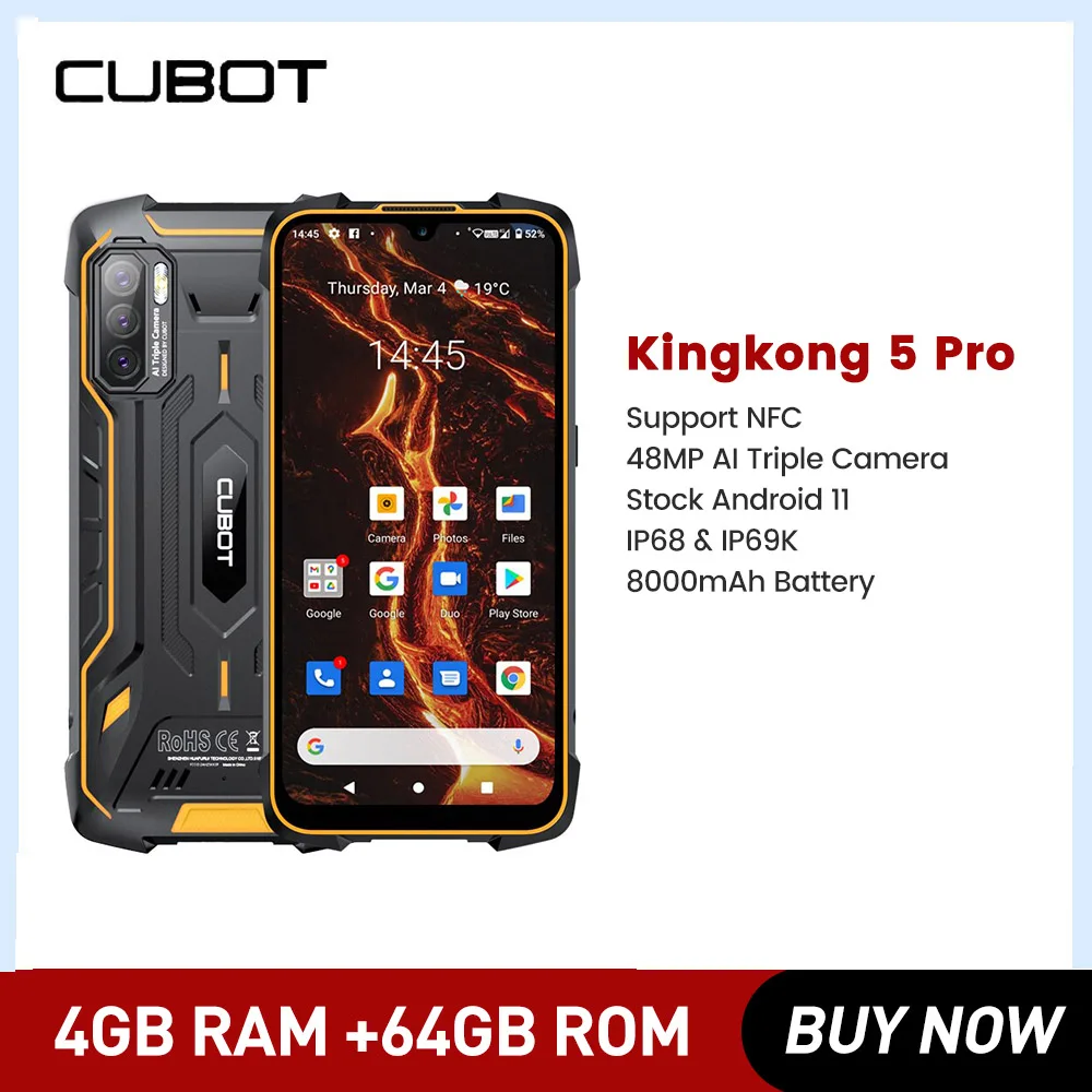 Cubot KingKong 5 Pro IP68/IP69K Waterproof Rugged Smartphones 8000mAh Battery NFC 48MP Triple Camera Android 11 4G Mobile Phones