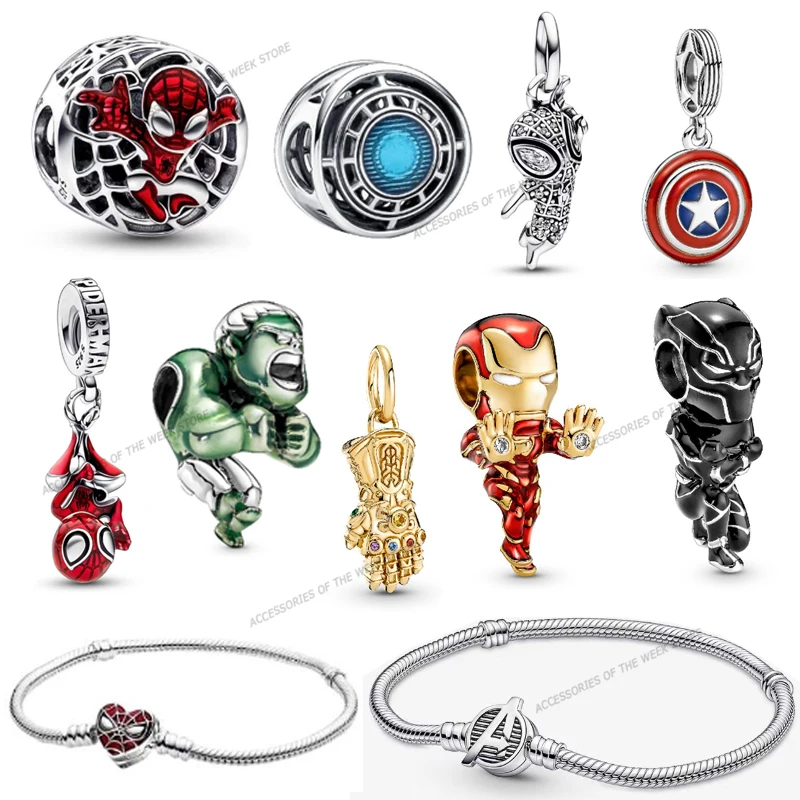 Disney Original Marvel White Silver Charm Fit Pandora Bracelet 2022 New 925 Handmade Jewelry Spider Man Iron Man Diy Accessories