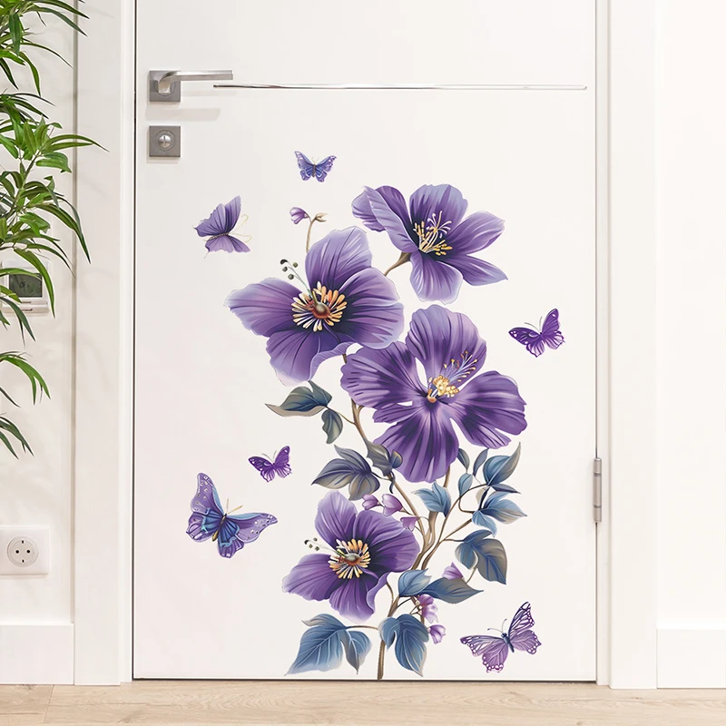 Настенные наклейки с фиолетовыми цветами и бабочками фоновые Декорации для