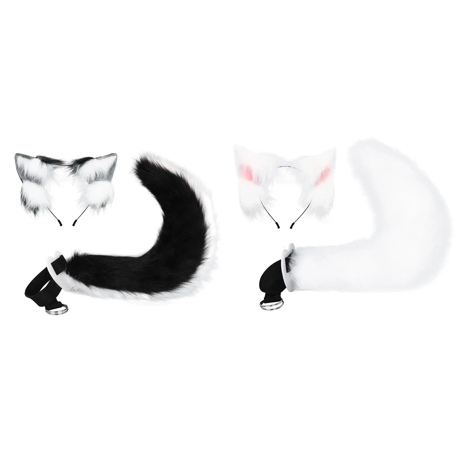 

Ears and Long Tail Set Animal Ears Cosplay Props Hair Accessories Faux Headdress for Dress up Unisex Adults Halloween Kids Party