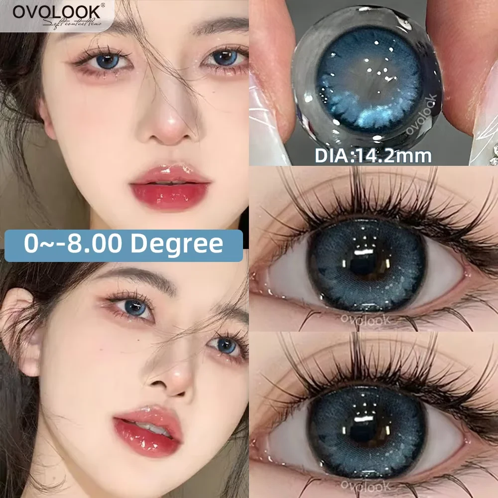 OVOLOOK-1 Pair Colored Contact Lenses for Eyes Blue Pupils Myopia Eye Color With Diopters Prescription Fashion Lens Green