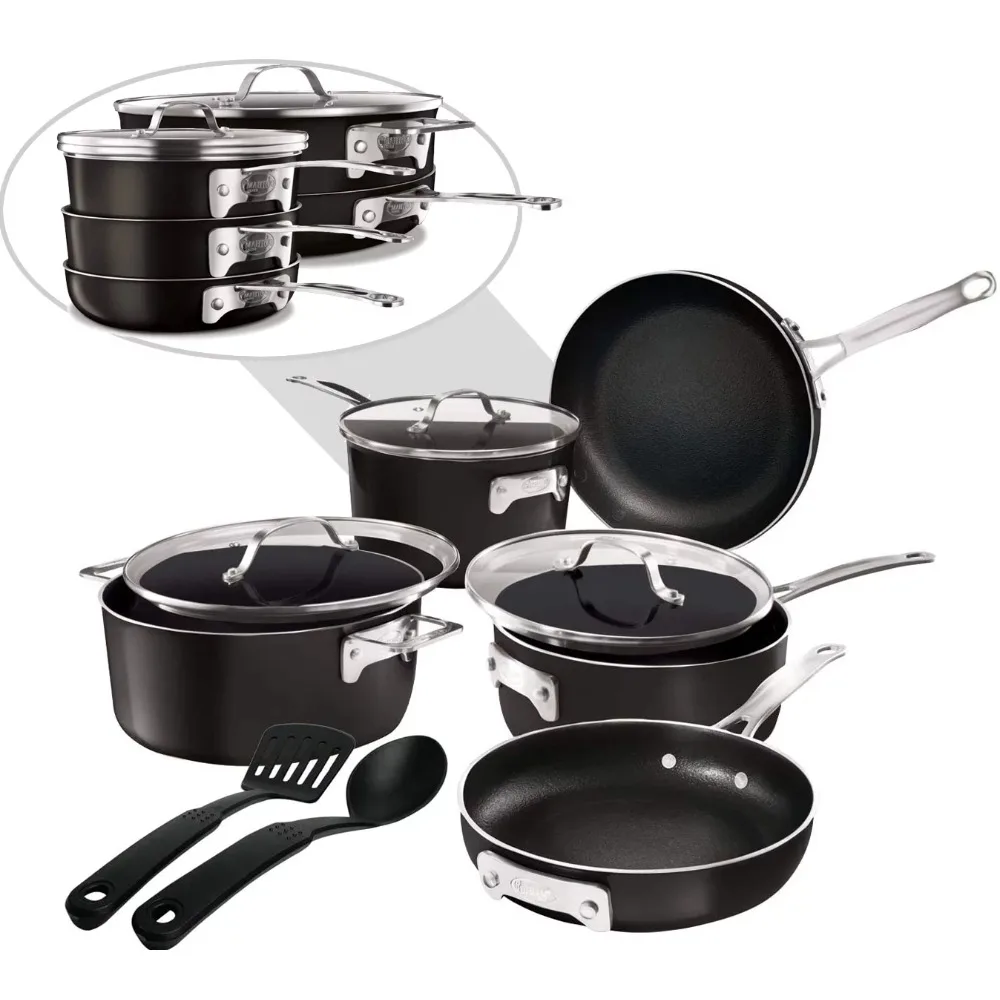 

Pots & Pans Set, 10-Piece Cookware Set, Stackable Design, With Non-Stick Cast Textured Coating, Frying Pan, Pan Saucepan, Black