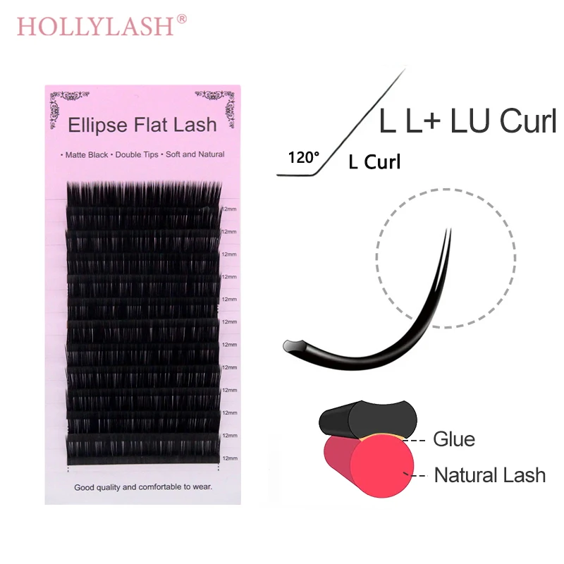 

12Lines L L+ LU Curl Ellipse Flat Lash Extensions Matte Black Natural Individual Eyelashes 0.15 0.20 8-15mm Mix Length Wholesale