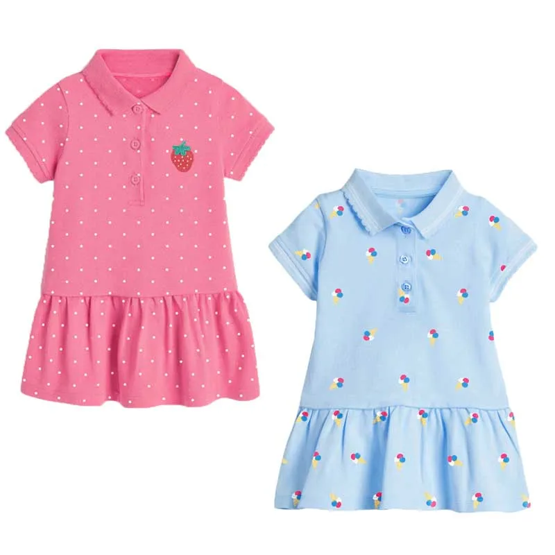 

2022 Summer Girls Dress Cotton Cartoon Pattern Printing Dress For 2-7 Years Girls New Recreational Polo Dress Children Clothes