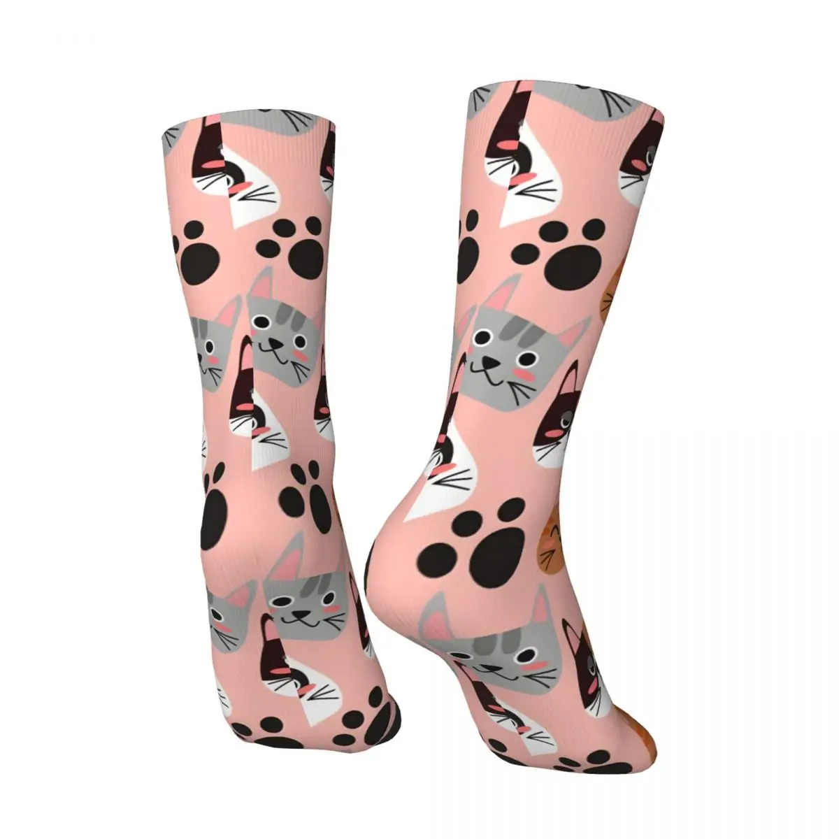 Сумасшедшая компрессионная кошка мир Кот лица на розовом фоне носки для мужчин