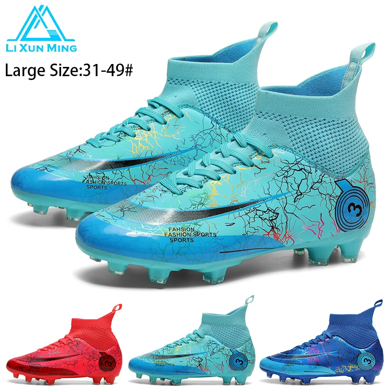 

TF/FG Soccer Shoes For Men High Ankle Outdoors Training Football Boots Turf Kids Non-slip Indoor Cleats Football Footwear 31-49#